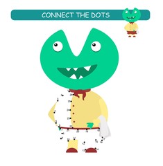 Connect the dots and color. Funny monster. Cartoon vector Illustration of educational game.	