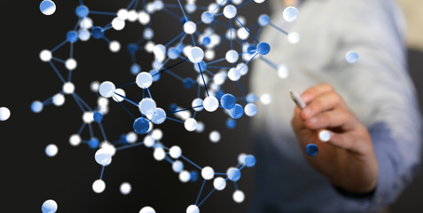 digital 3d network team in hand