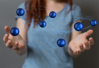 Abstract futuristic - Molecules technology with polygonal shapes on dark blue background.