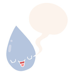 cartoon raindrop and speech bubble in retro style
