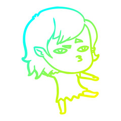 cold gradient line drawing cartoon vampire girl