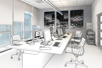 Common Computer Workplace Design (drawing) - 3d illustration