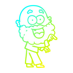 cold gradient line drawing cartoon crazy happy man with beard