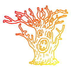 warm gradient line drawing cartoon spooky tree