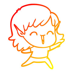 warm gradient line drawing cartoon elf girl