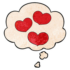 cartoon love hearts and thought bubble in grunge texture pattern style