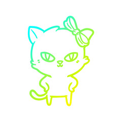 cold gradient line drawing cute cartoon cat