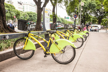 City parking of the Ecobici rental bikes.Bueno Aires, Argentina.