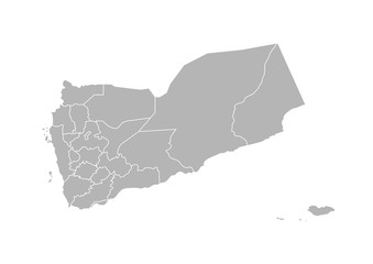 Vector isolated illustration of simplified administrative map of Yemen. Borders of the provinces regions (governorates). Grey silhouettes. White outline