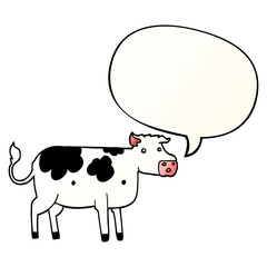 cartoon cow and speech bubble in smooth gradient style