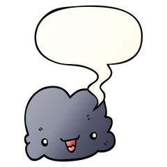 cartoon tiny happy cloud and speech bubble in smooth gradient style