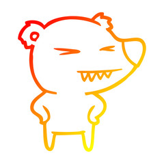 warm gradient line drawing angry bear cartoon with hands on hips