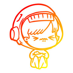 warm gradient line drawing angry cartoon space girl