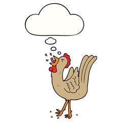 cartoon crowing cockerel and thought bubble
