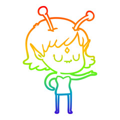 rainbow gradient line drawing cartoon alien girl