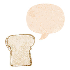 cartoon slice of bread and speech bubble in retro textured style