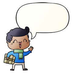 cartoon laughing boy and speech bubble in smooth gradient style