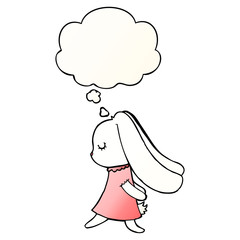 cute cartoon rabbit and thought bubble in smooth gradient style