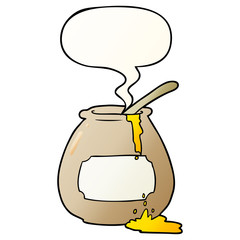 cartoon honey pot and speech bubble in smooth gradient style