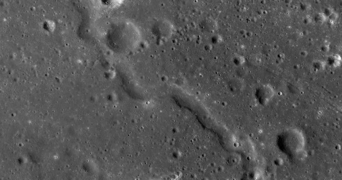 Medium-altitude overflight aerial of SE edge, Montes Carpatus range, Mare Insularum. LAT 13.28 LONG 328.84. Clip loops and is reversible. Elements of this image furnished by NASA