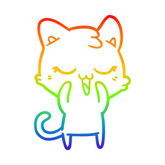 rainbow gradient line drawing happy cartoon cat