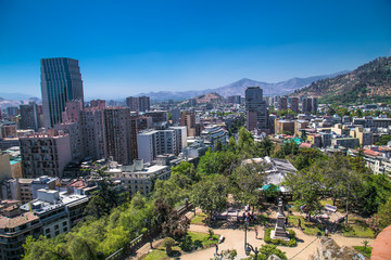 Naklejka premium Panoramic view from Santa Lucia hill park in Santiago de Chile.