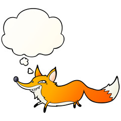 cartoon sly fox and thought bubble in smooth gradient style