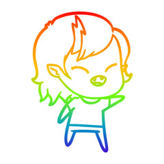 rainbow gradient line drawing cartoon laughing vampire girl