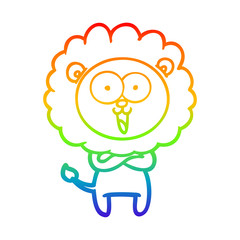 rainbow gradient line drawing happy cartoon lion