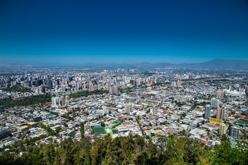 Panoramic view of Santiago de Chile city from San Cristobal hill point of view.