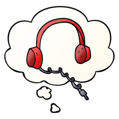 cartoon headphones and thought bubble in smooth gradient style