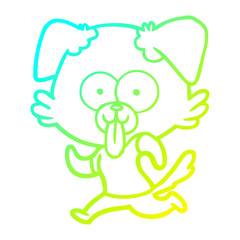 cold gradient line drawing cartoon dog with tongue sticking out