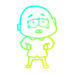 cold gradient line drawing cartoon tired bald man