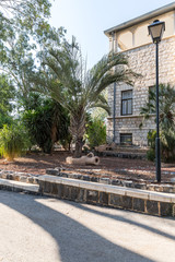 Decorative decorated yard of the Beatitude Monastery located on the mountain on the coast of the Sea of Galilee - Kinneret