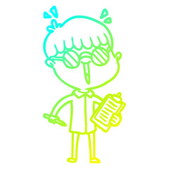 cold gradient line drawing cartoon boy wearing spectacles