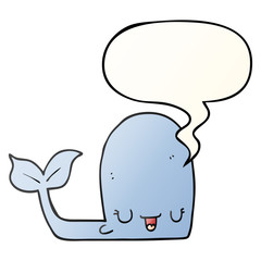 cartoon happy whale and speech bubble in smooth gradient style