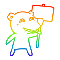 rainbow gradient line drawing cartoon polar bear showing teeth