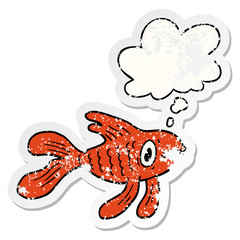 cartoon fish and thought bubble as a distressed worn sticker