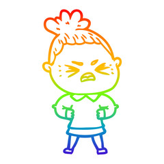rainbow gradient line drawing cartoon angry woman