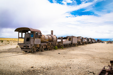 Train cemetery in Uyuni desert , Bolivia.