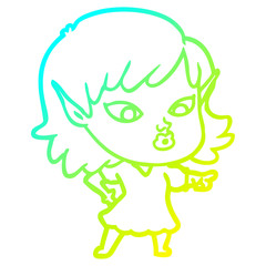 cold gradient line drawing pretty cartoon elf girl