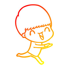 warm gradient line drawing happy cartoon boy