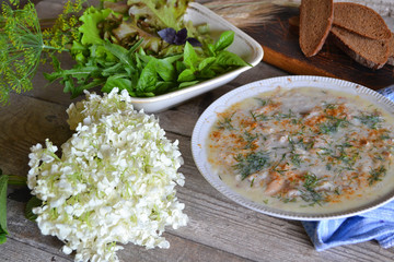 Homemade meat aspic - traditional rural russian cuisine, vintage style