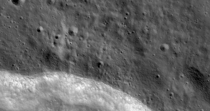 Medium-altitude overflight aerial of Harpalus Crater, Sinus Roris. LAT  53.02 LONG 316.27. Clip loops and is reversible. Elements of this image furnished by NASA