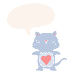 cute cartoon cat and speech bubble in retro style