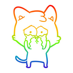 rainbow gradient line drawing cartoon crying cat