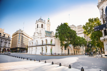 Cabildo building facade from Plaza de Mayo in Buenos Aires, Argentina.