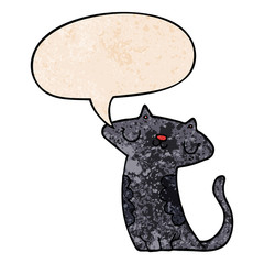 cartoon cat and speech bubble in retro texture style