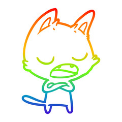 rainbow gradient line drawing talking cat cartoon
