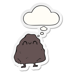 cartoon rock and thought bubble as a printed sticker